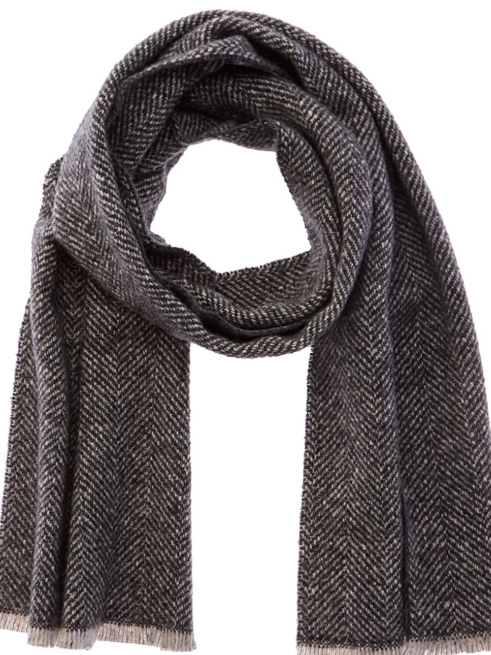 Vince Herringbone Boucle Wool & Alpaca-Blend Scarf, Heather White Black,  NWT